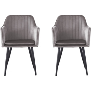 Lot de 2 chaises "Velma" en velours avec accoudoirs - Gris