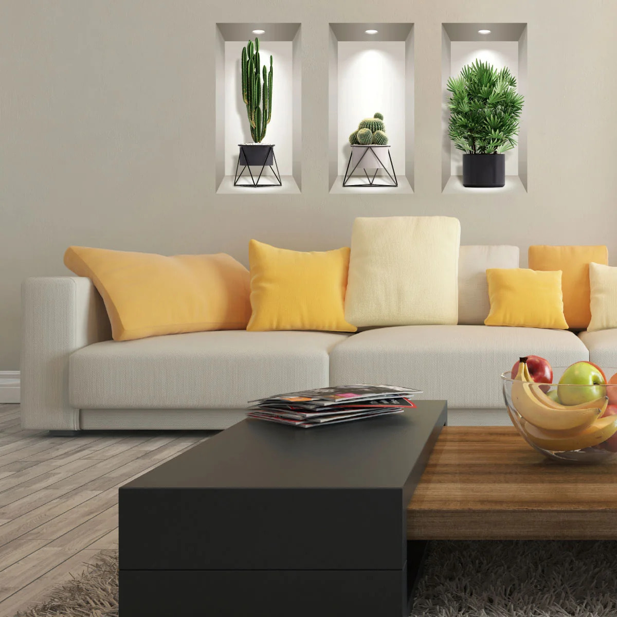 Sticker mural - Ambiance Sticker - 3D cactus designs - Effet - 80x120cm
