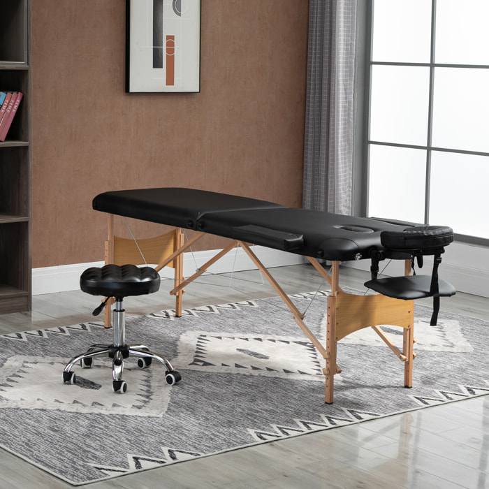 Table de massage pliante lit table de beauté 2 zones portable sac de tranport inclus hauteur réglable dim. 185L x 60l x 61-88H cm bois massif revêtement synthétique noir