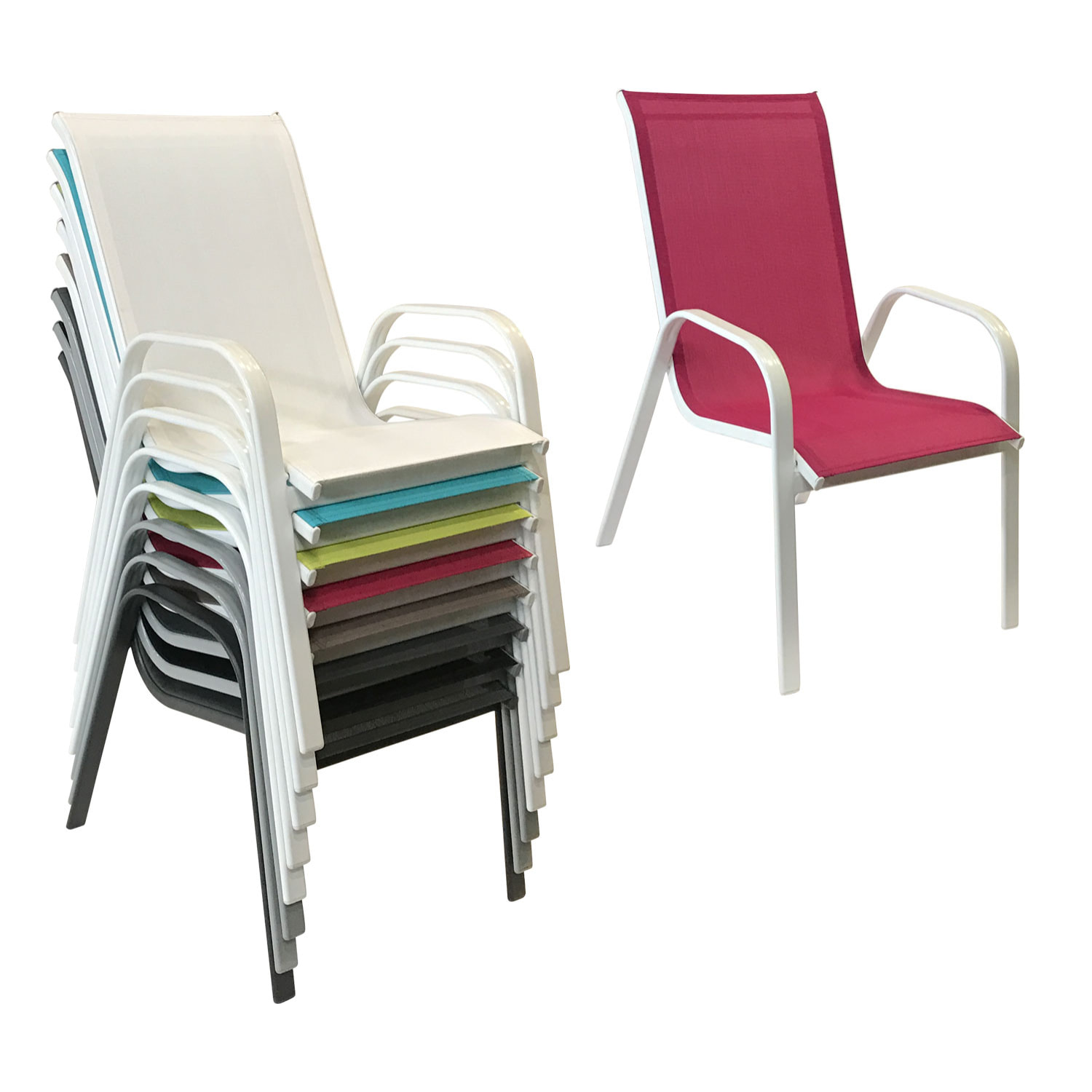 Lot de 4 chaises MARBELLA en textilène rose - aluminium blanc