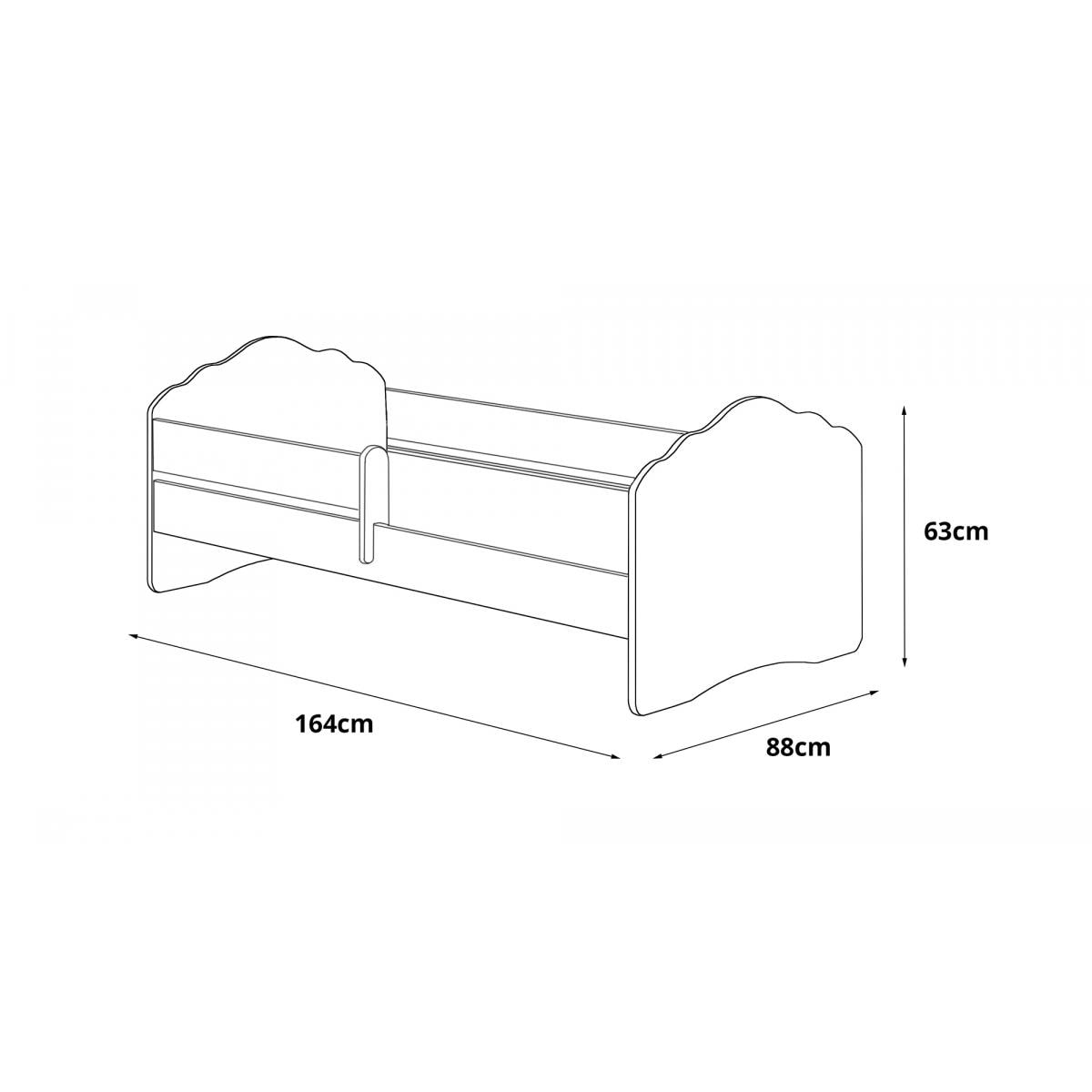 Letto singolo per bambini, Lettino per cameretta, Letto con protezione anticaduta e testiera a ''nuvola'', cm 164x88h63, colore Bianco