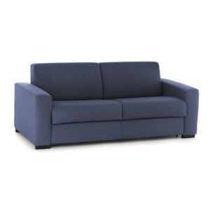 Divano fisso Mara, Divano a 3 posti, 100% Made in Italy, Sofà Soggiorno, in tessuto imbottito, con Braccioli slim, Cm 200x95h90, Blu