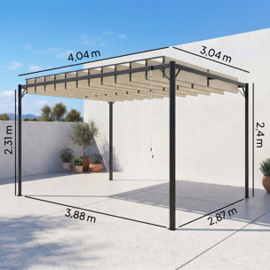 Pérgola de Jardín 3x4 m, Cenador de Jardín con Techo de Lamas Orientables, Estructura de Metal, Protección UPF50+, Pabellón para Exterior, Patio, Terraza, Blanco Crema