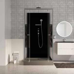 Cabine de douche rectangle 110x80x215cm - Portes pivotantes - Lignes grises anthracites - SCRATCHY 2