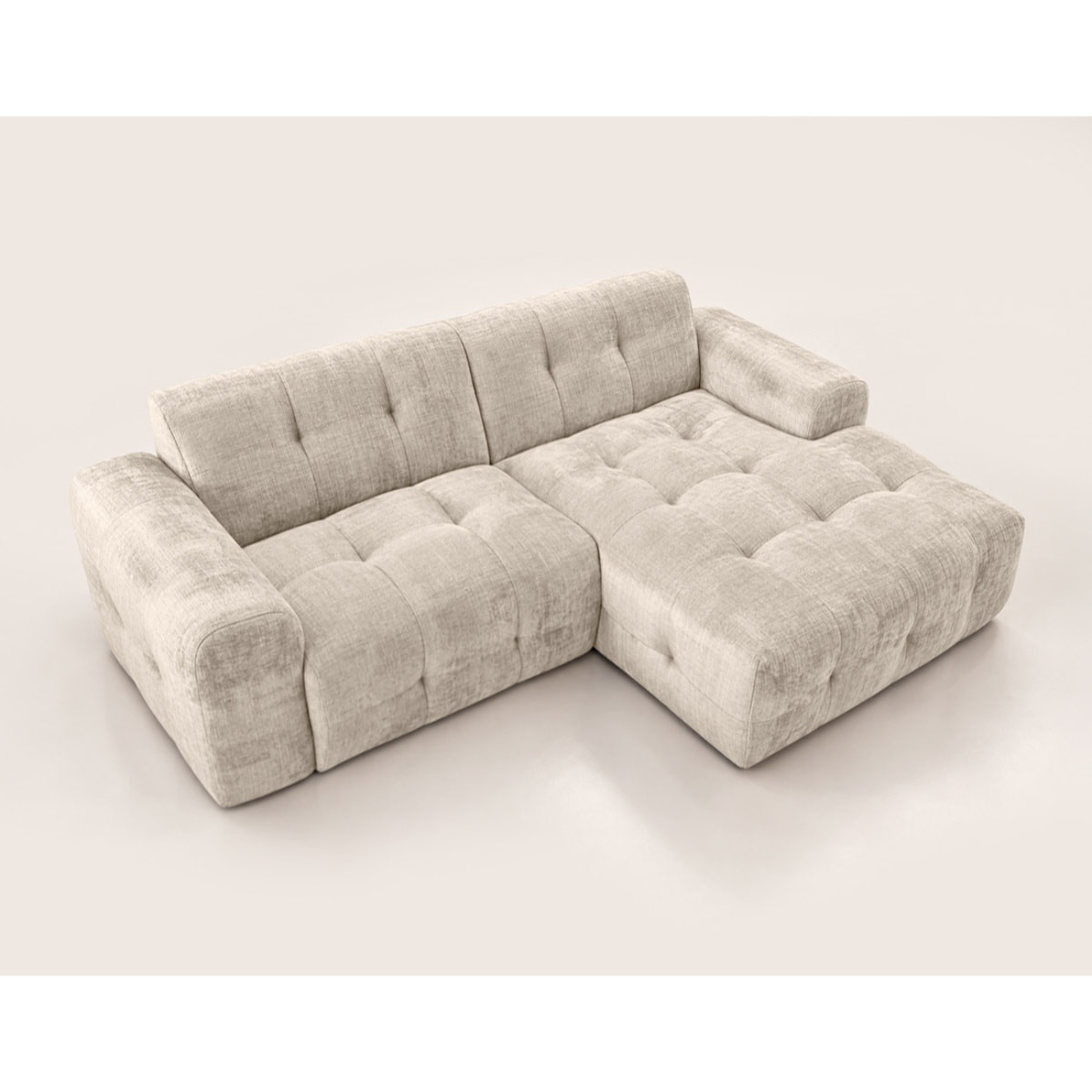 Diane - Canapé d'angle droit 4 places en velours texturé - Beige