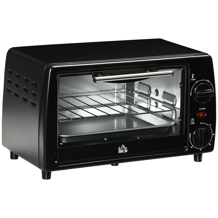 Horno Eléctrico Sobremesa 10 Litros 750W Horno Eléctrico Pequeño con Temperatura hasta 230 „ƒ Temporizador 60 Minutos Bandeja y Rejilla 36,5x26x22 cm Negro