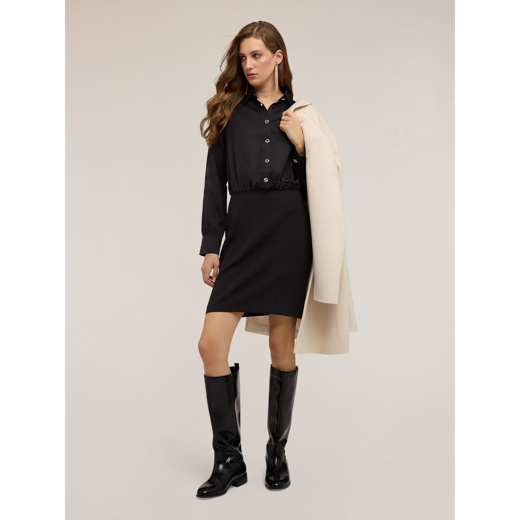 Motivi - Vestito chemisier bimaterico - Nero