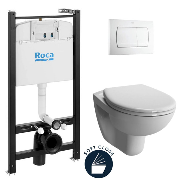 Pack Bâti-support Roca Active + WC Vitra Normus + Abattant softclose + Plaque blanche