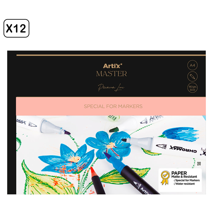 PACK 12 UDS BLOC DE MARKER PAPER 30 HOJAS A4