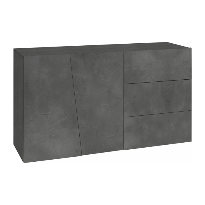 Credenza moderna a 2 ante e 3 cassetti, Made in Italy, Madia da cucina, Buffet di design da soggiorno, cm 141x43h86, colore Grigio Ardesia