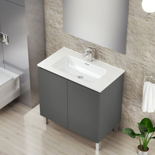Ensemble de Salle de Bain Lust | 80 cm Gris Mat | Deux Portes | Lavabo Encastré | N'inclut pas le Miroir | Meuble Assemblé | Alday