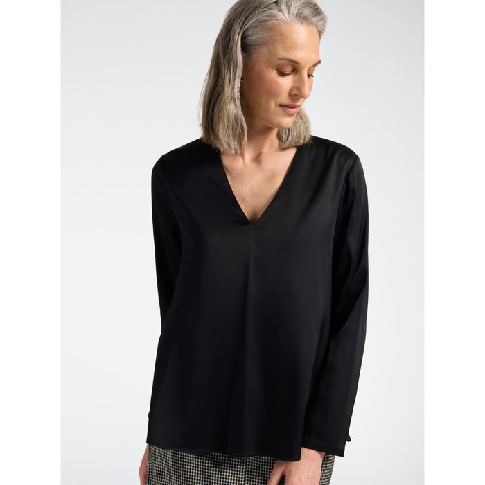 Elena Mirò - Blusa in raso di viscosa stretch - Nero