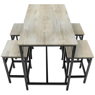 Sabi - Tavolo bar con 4 sgabelli quadrati in stile industrial bleach, set angolo breakfast