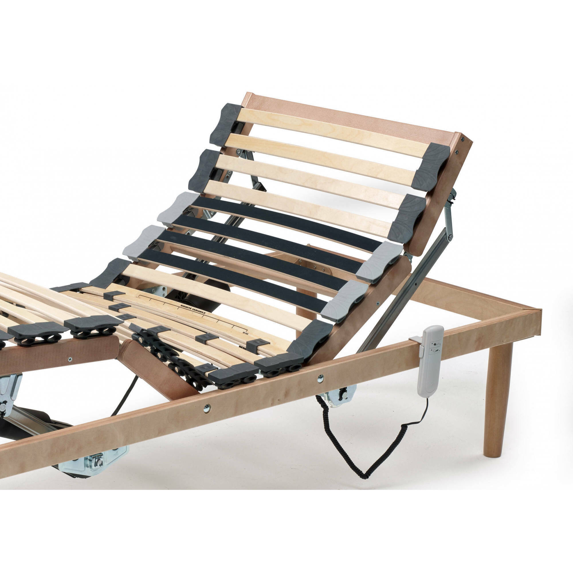 Rete letto singolo Arby, Rete a doghe in legno con motore, 100% Made in Italy, Rete ortopedica reclinabile motorizzata, Cm 80x190h 34