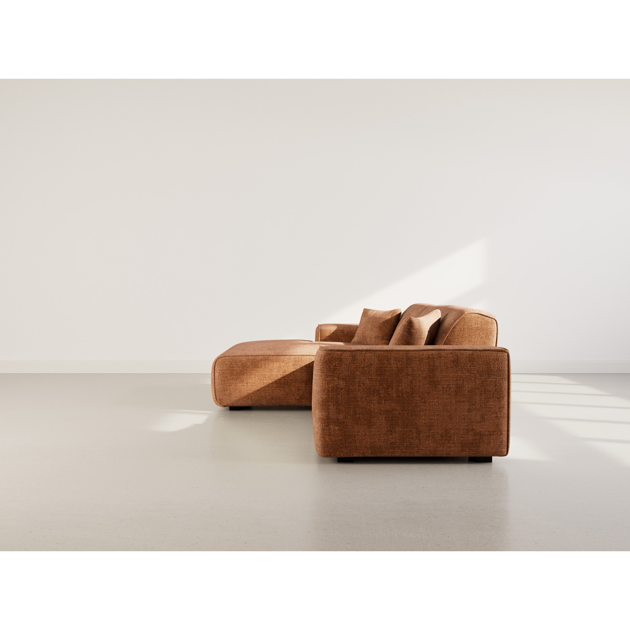 Lison - Canapé d'angle gauche 4 places en velours texturé - Terracotta