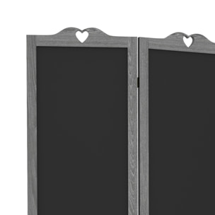 Biombo de 4 Piezas de Madera, Biombo Separador de Ambientes Plegable con Pizarras, Divisor de Habitaciones, Dormitorio, 162x172 cm, Gris y Negro