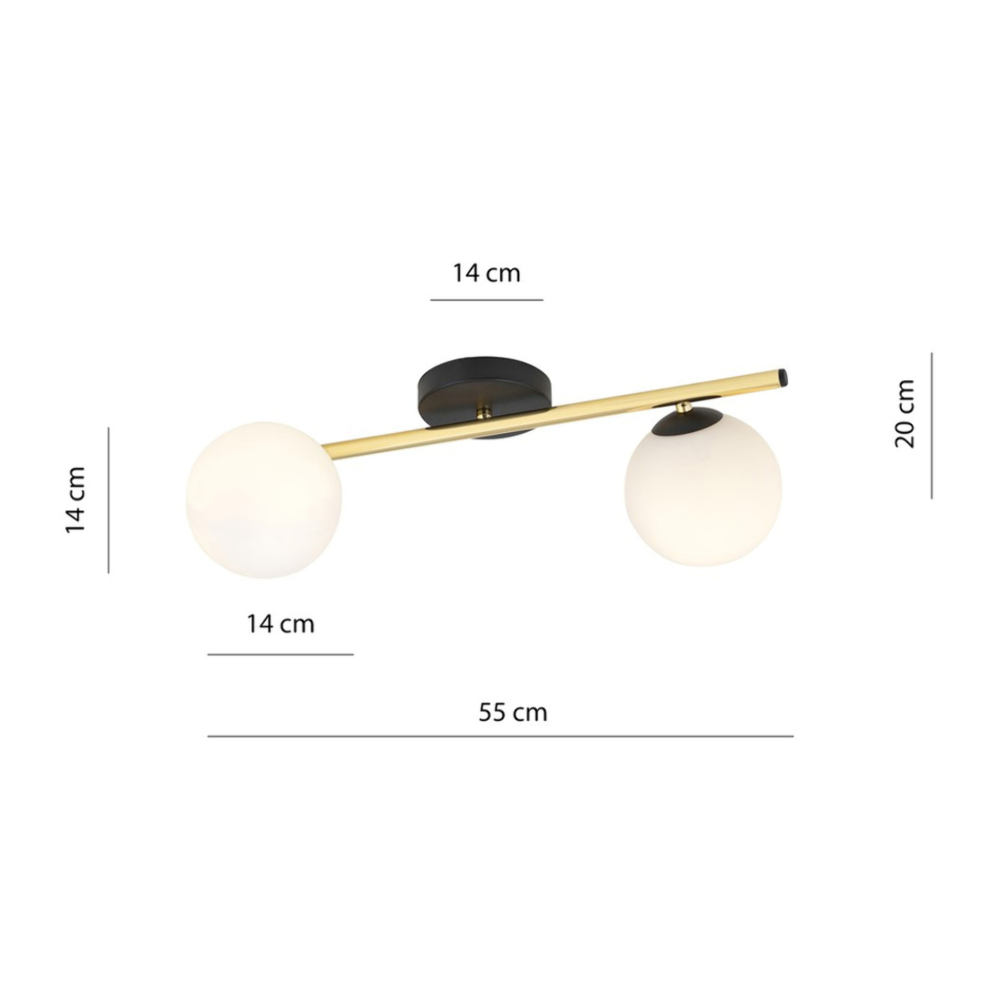 Lampada a sospensione SPLENDI in acciaio nero opaco e oro con sfere in vetro