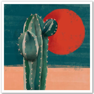 Affiche illustration cactus et soleil rouge Affiche seule