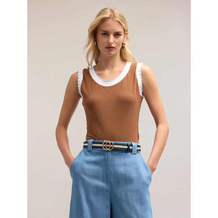 Motivi - Top con bordes de tricot - Marrón