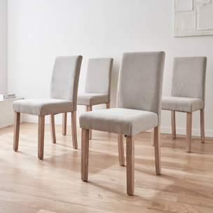 Lot de 4 chaises RITA velours côtelé pieds en bois d'hévéa cérusé