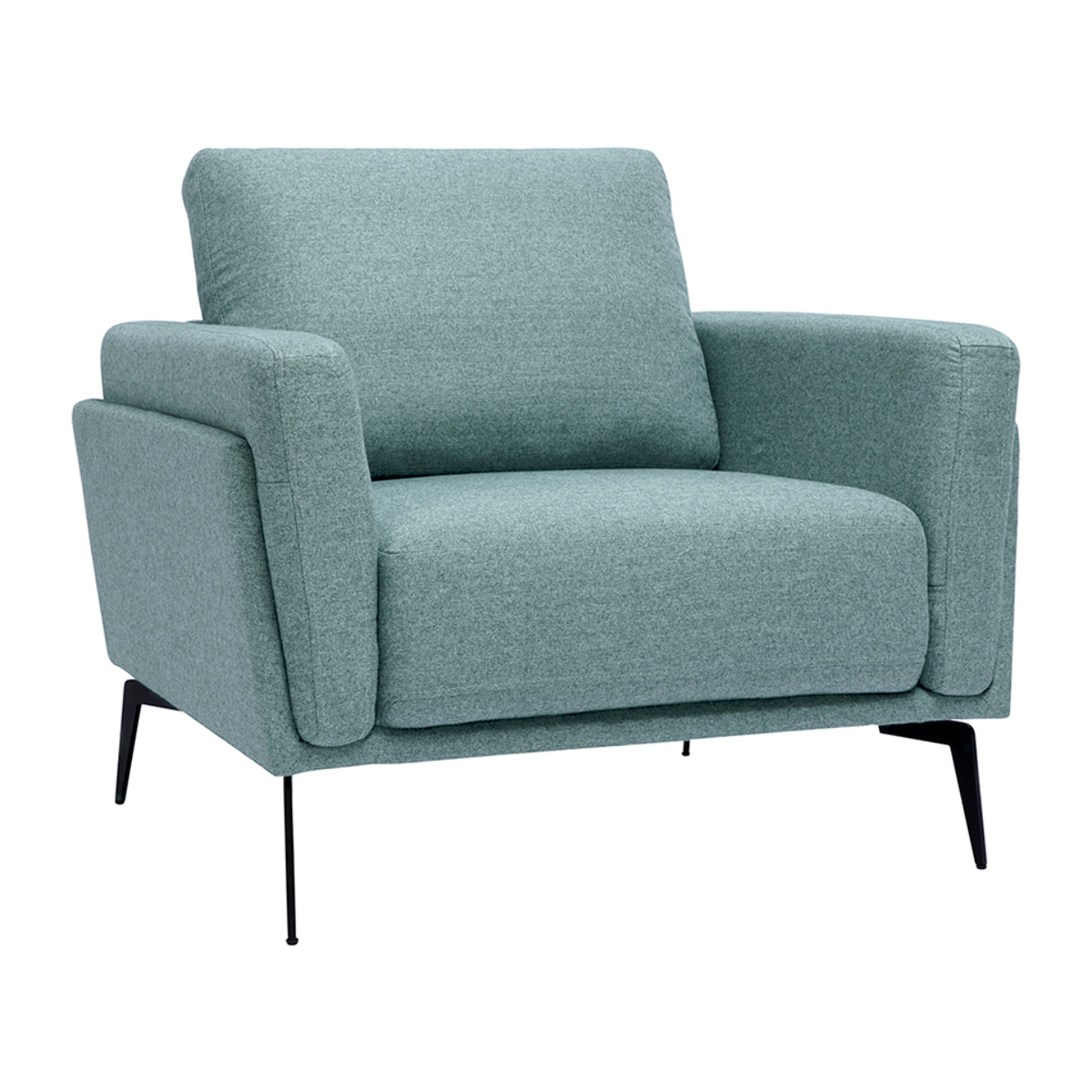 Fauteuil design en tissu vert de gris et métal noir MOSCO