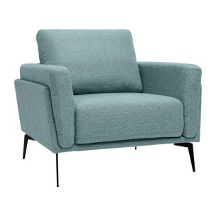 Fauteuil design en tissu vert de gris et métal noir MOSCO