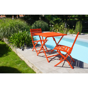 MARIUS - Ensemble repas de jardin 2 places en aluminium orange