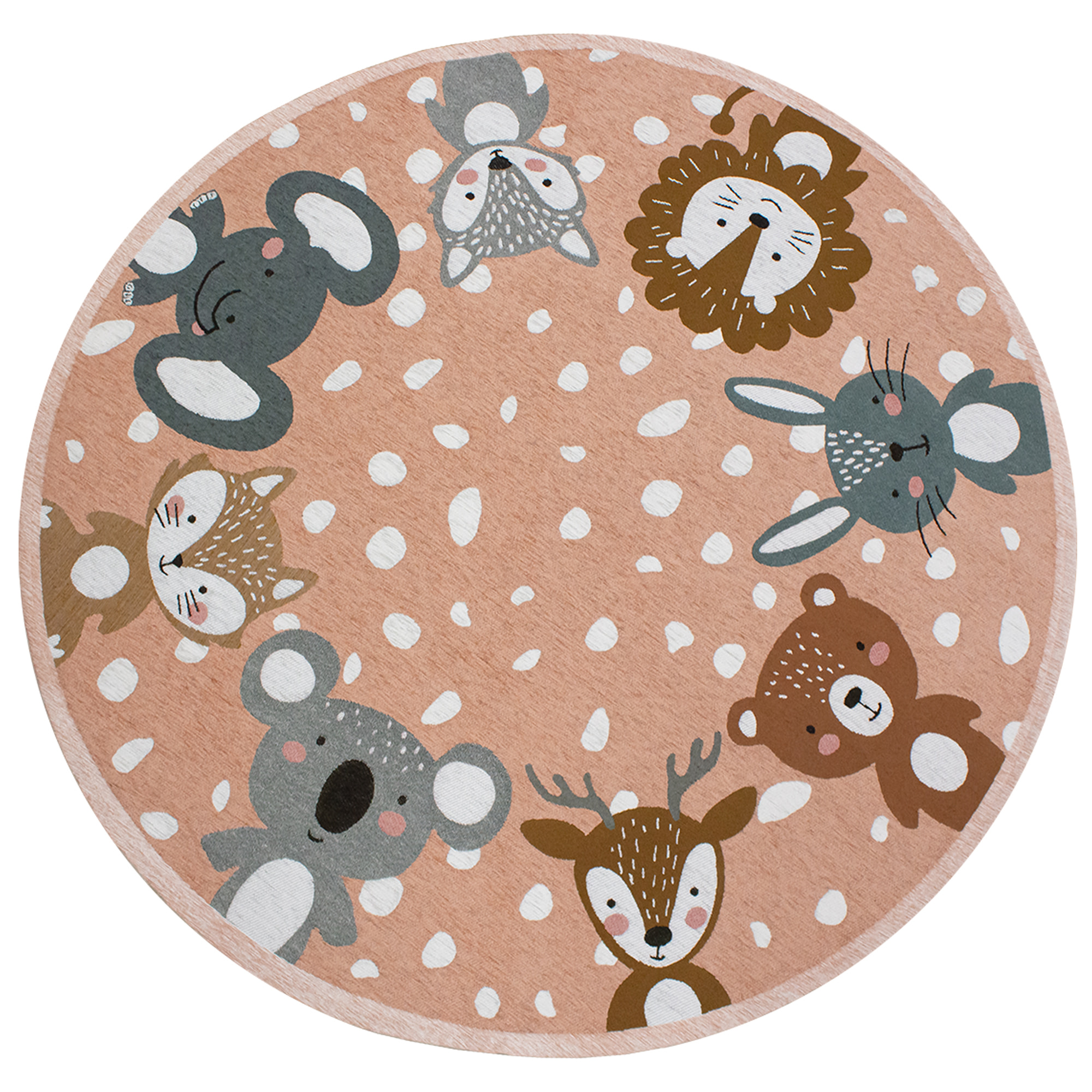 TAPPETO CAMERETTA ANIMALI ROSA TONDO DIAMETRO 140 CON FONDO ANTISCIVOLO