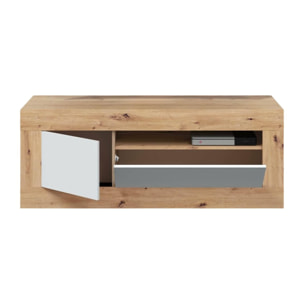 Mobile porta TV Killeen, Credenza per televisione da soggiorno, Supporto TV a 2 ante, cm 139x42h53, Rovere nodi e Bianco