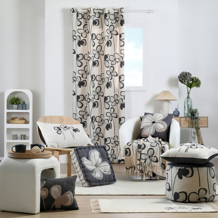 Rideau floral graphique moderne - Ardoise