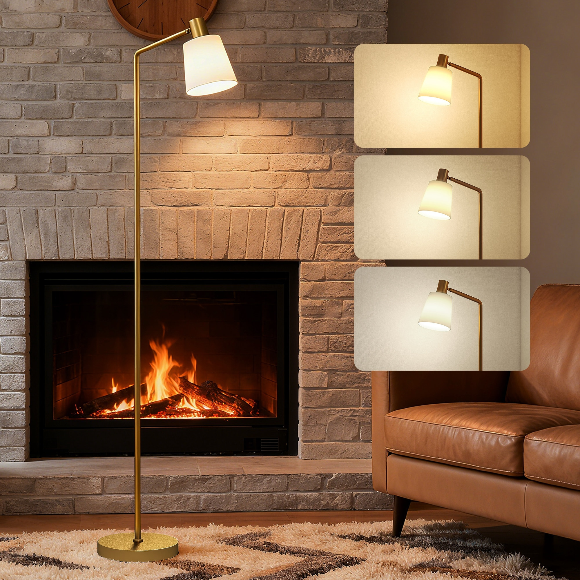 Lámpara de Pie LED Regulable, Lámpara de Pie Salón Moderna con Pantalla Giratoria 350°, 3 Temperaturas de Color 3000K/4000K/6500K y Bombilla E27, para Dormitorio, Oficina, Blanco y Dorado