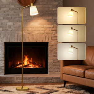 Lámpara de Pie LED Regulable, Lámpara de Pie Salón Moderna con Pantalla Giratoria 350°, 3 Temperaturas de Color 3000K/4000K/6500K y Bombilla E27, para Dormitorio, Oficina, Blanco y Dorado