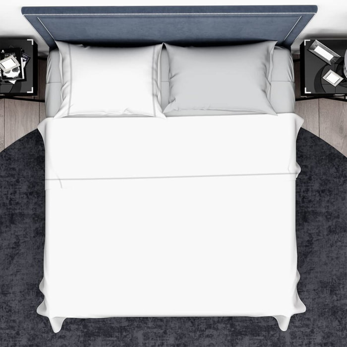 INTRECCI Completo Lenzuola Letto in Cotone Bicolore, Set Biancheria Letto 1 Piazza e Mezza Lenzuolo con Angoli + Lenzuolo Sopra + 1 Federa Bianco Lunar