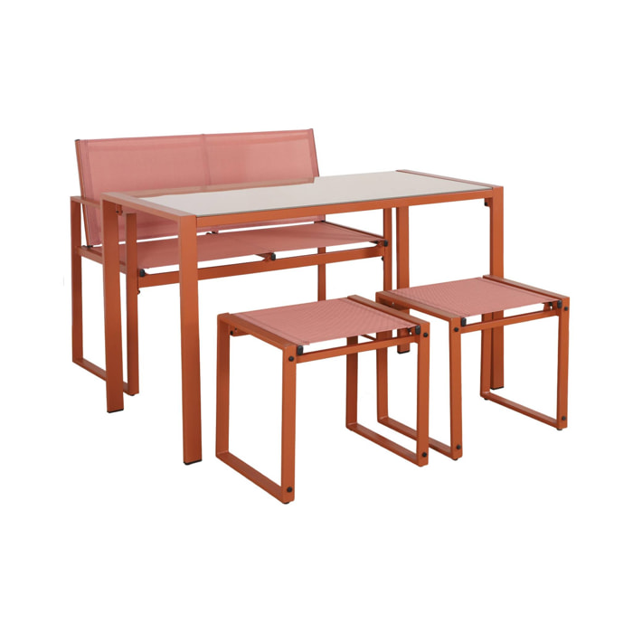 Table de jardin encastrable acier et textilène + 4 assises TAVENA