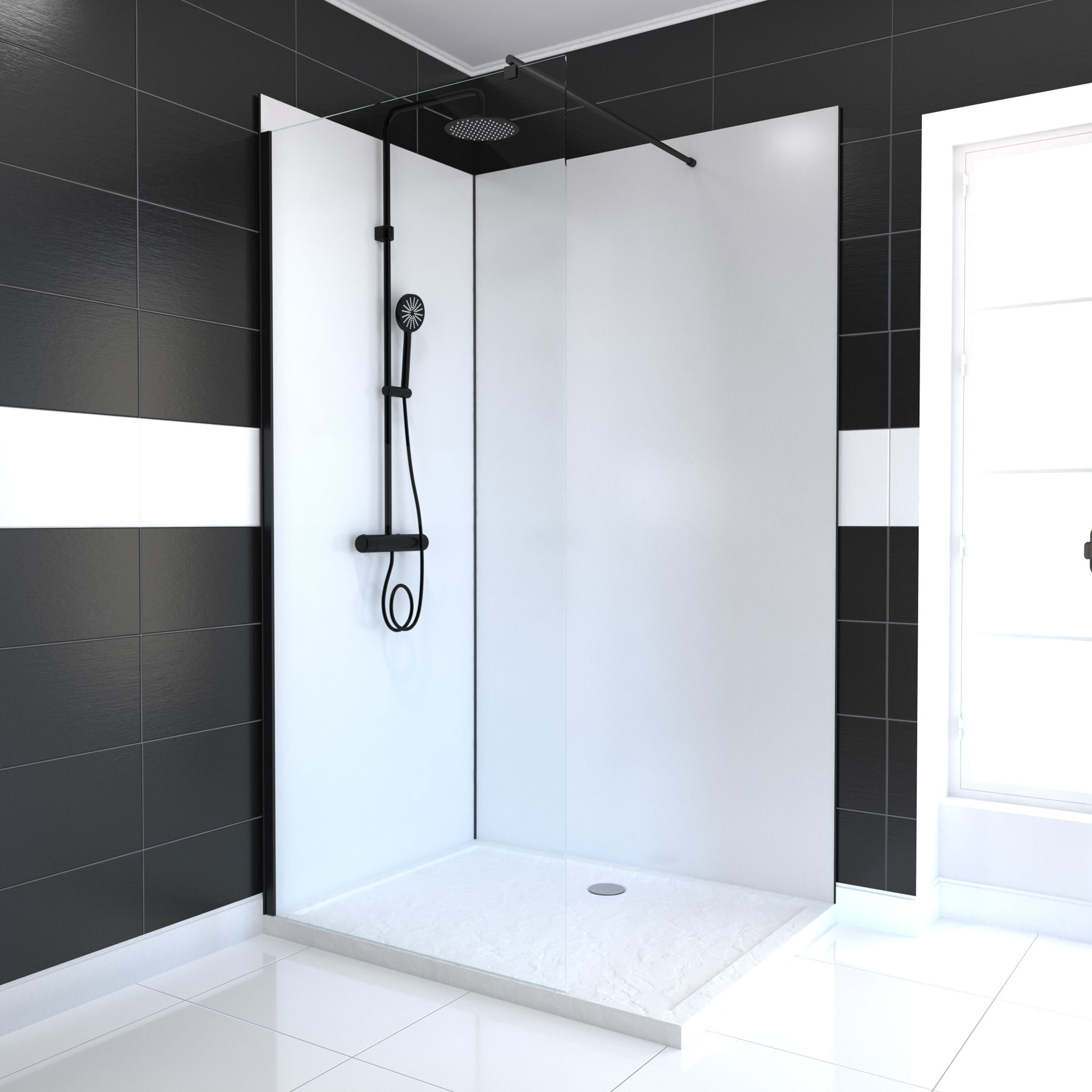 LOT de 2 Panneaux Muraux Aluminium BLANC 90+120x210 cm avec Profilés NOIR MAT - WALL'IT