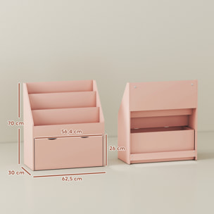 Estantería de Juguetes con 3 Compartimentos, Librería Infantil, Caja de Juguetes Móvil, Cajón con Ruedas, Multifuncioanl, para Dormitorio, Guardería, Sala de Juegos, Rosa