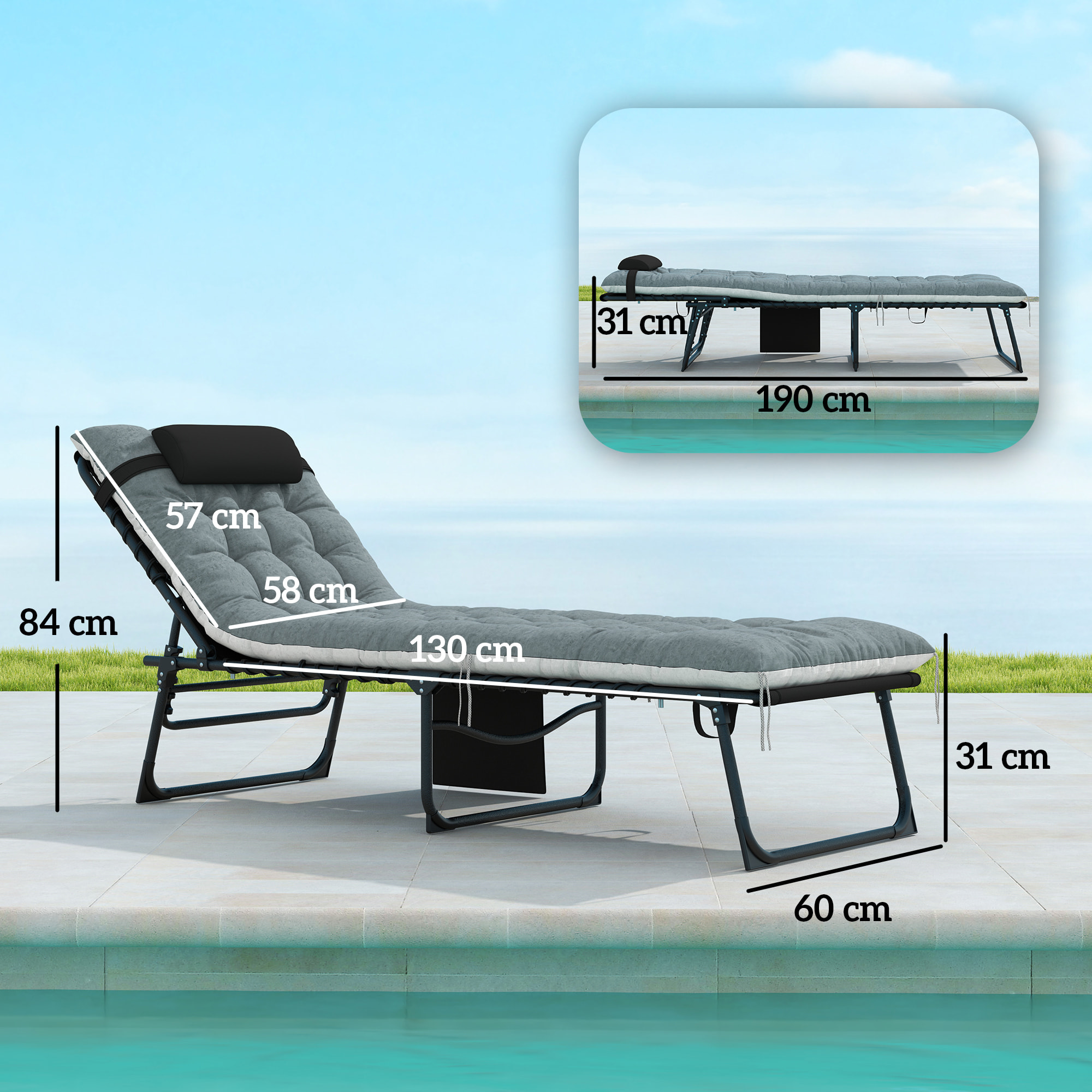 Lot de 2 bains de soleil pliables inclinables avec matelas grand confort