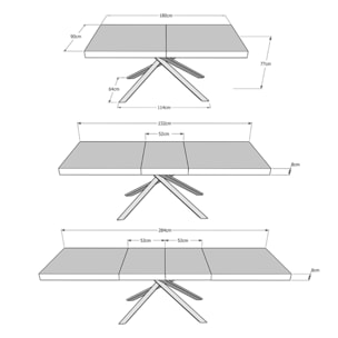 Tavolo allungabile 180x90/284 cm Karida Premium cemento gambebianche