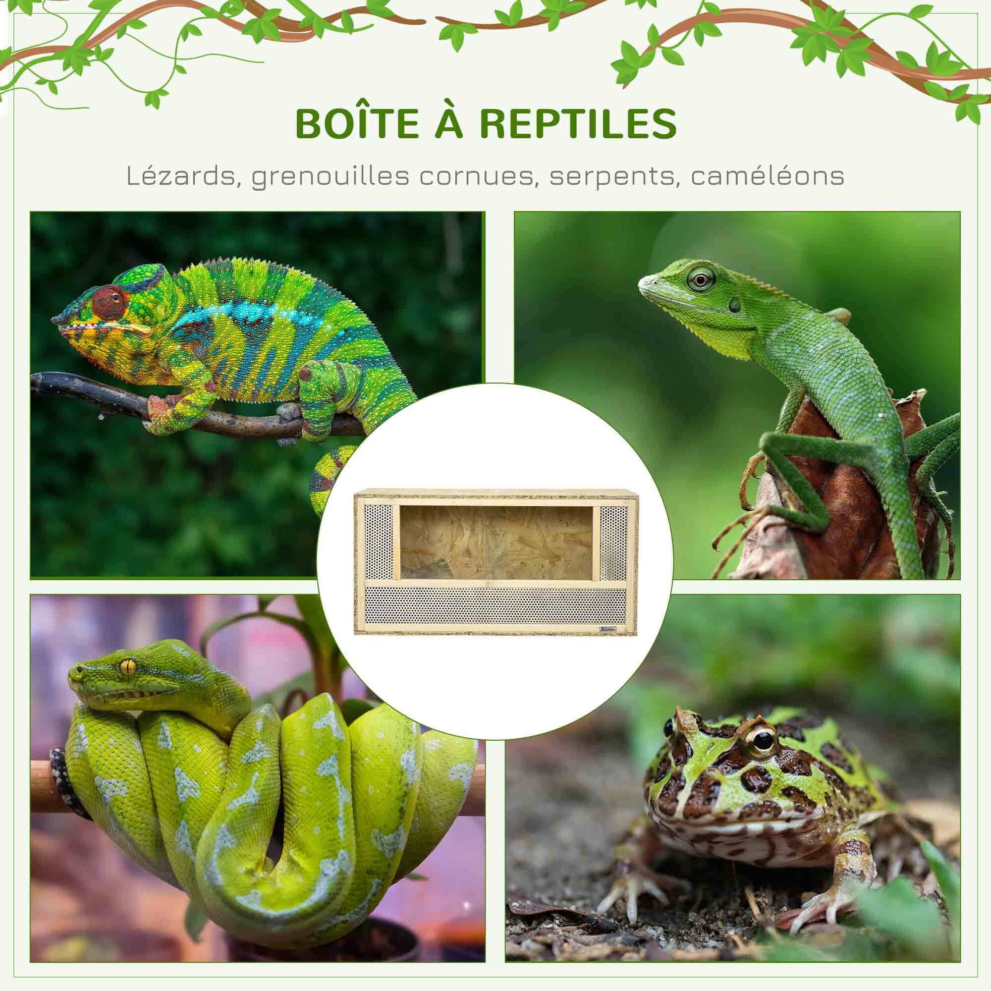 Terrarium - vivarium reptiles - 2 portes coulissantes verre trempé - parois maillées frontales - métal OSB