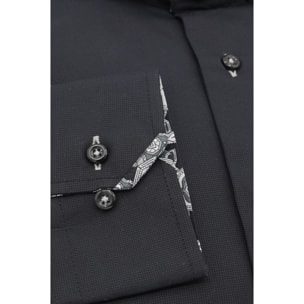 Camicia Uomo 1 Bottone Button Down Slim Armaturato Unito Nero