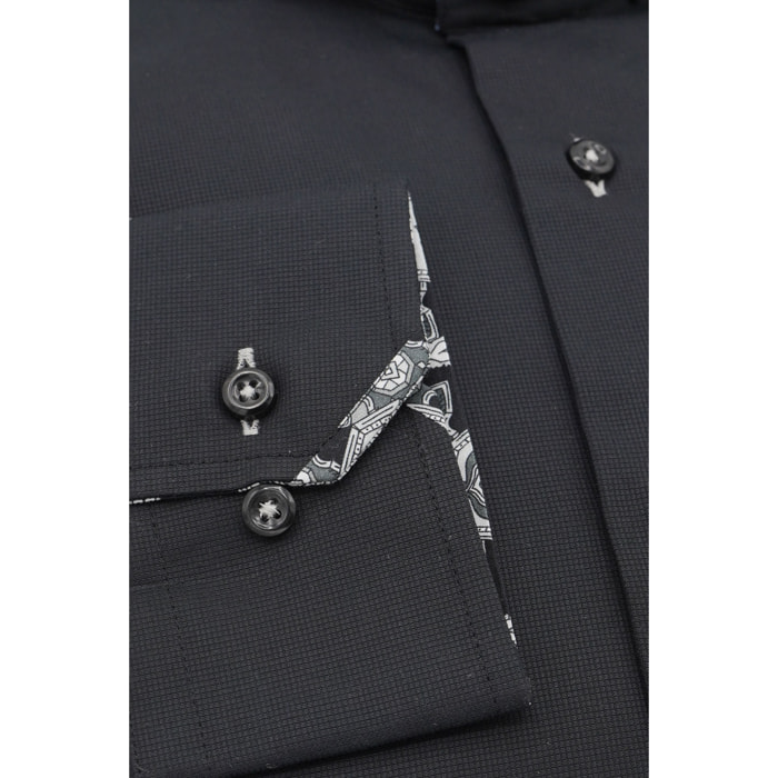 Camicia Uomo 1 Bottone Button Down Slim Armaturato Unito Nero