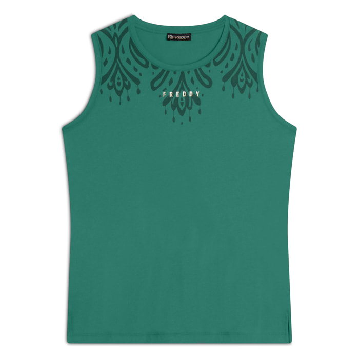 Canotta in jersey con stampa floreale sulle spalle