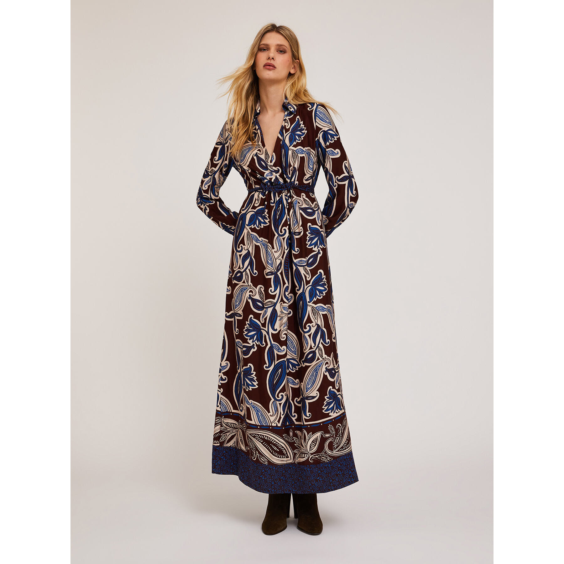 Motivi - Vestido largo de viscosa con estampado fular - Azul