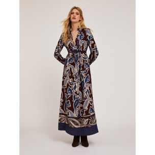 Motivi - Vestido largo de viscosa con estampado fular - Azul