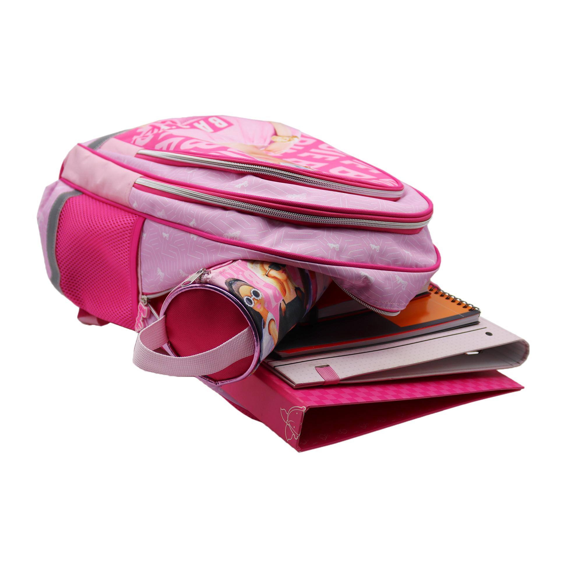 Barbie Deluxe mochila primaria doble compartimento, de gran capacidad y adaptable a carro.