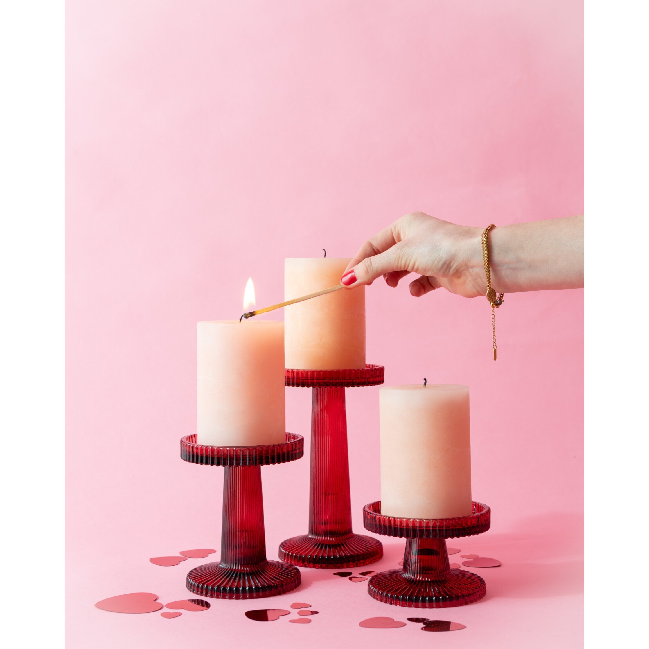 J-Line bougeoir Nelly - verre - rouge - 3 pcs