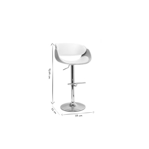 Tabouret de bar design réglable blanc et bois clair BENT