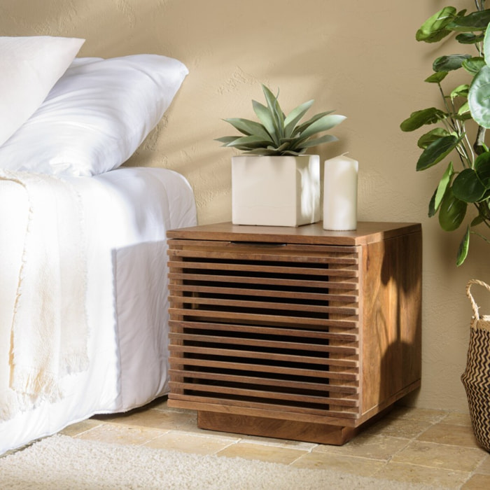 ALIX - Table de chevet en bois de manguier 1 porte ajourée