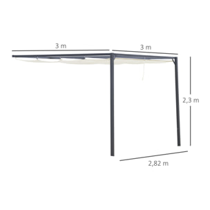 Pergola adossable retractable polyester haute densité crème métal époxy gris