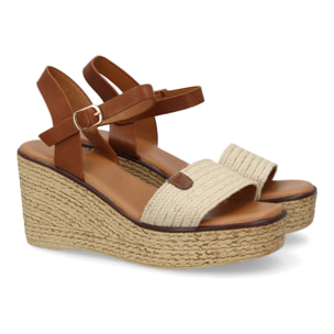 Sandalia cuña mujer elegante verano, tira de yute.